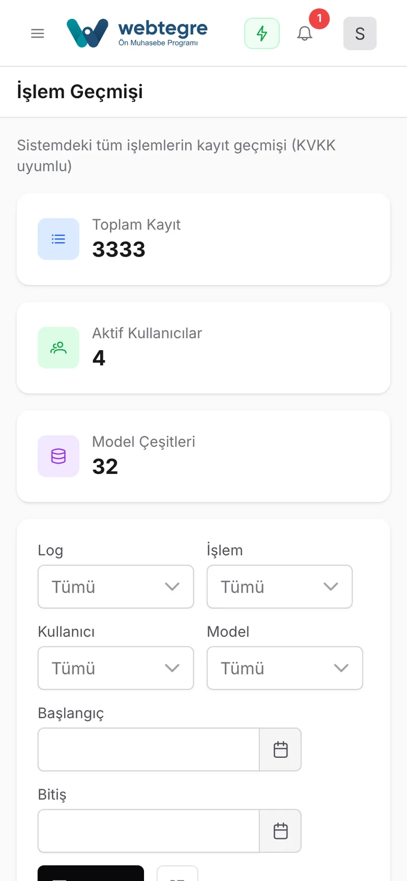 Etkinlik kaydı ekranı