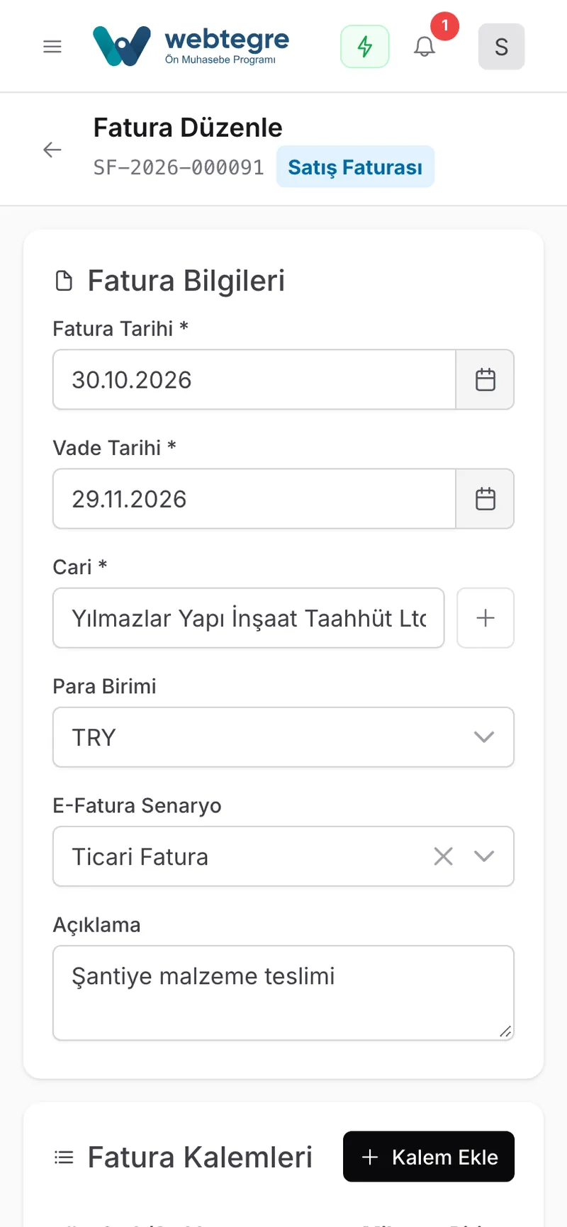 Satış, alış ve iade aynı formda ekranı