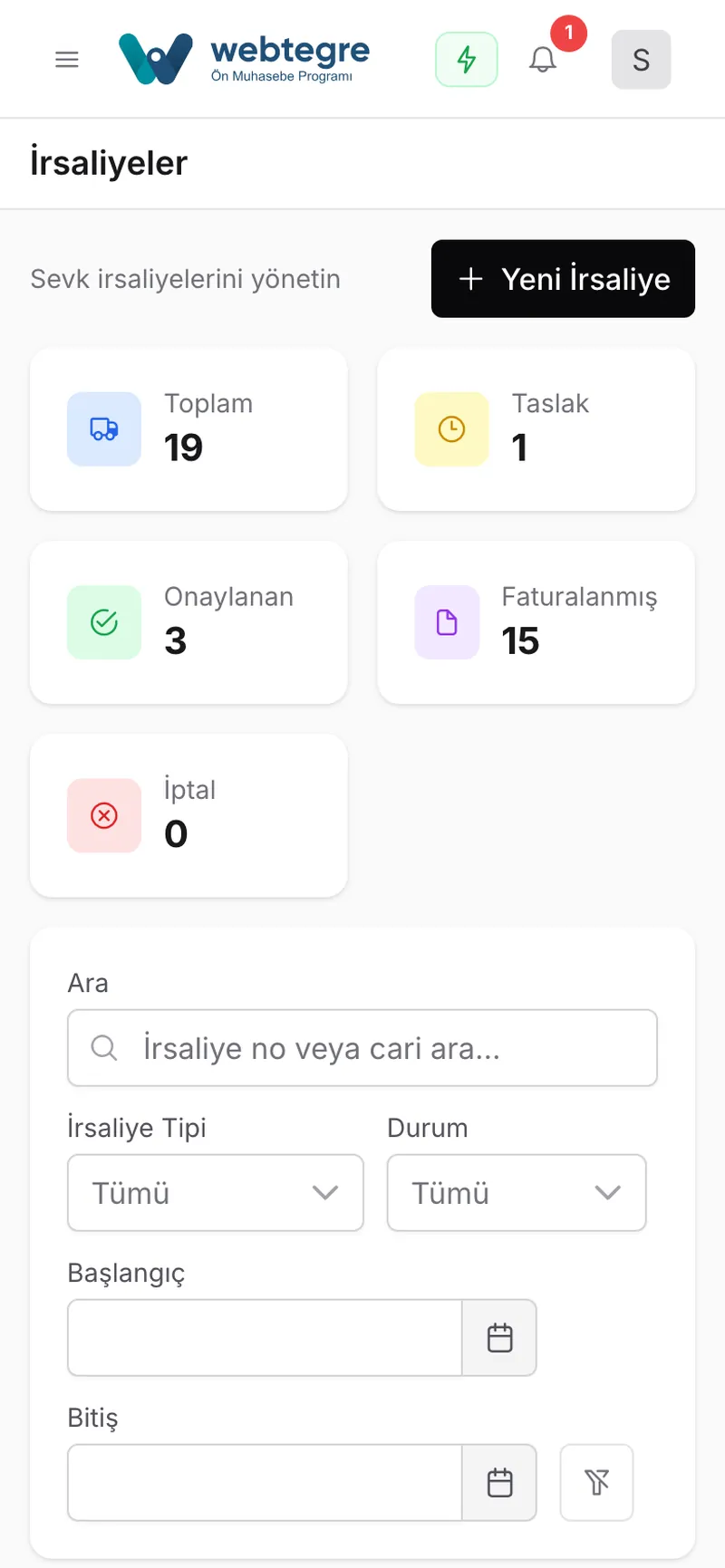 İrsaliyeleri tek faturada toplayın ekranı