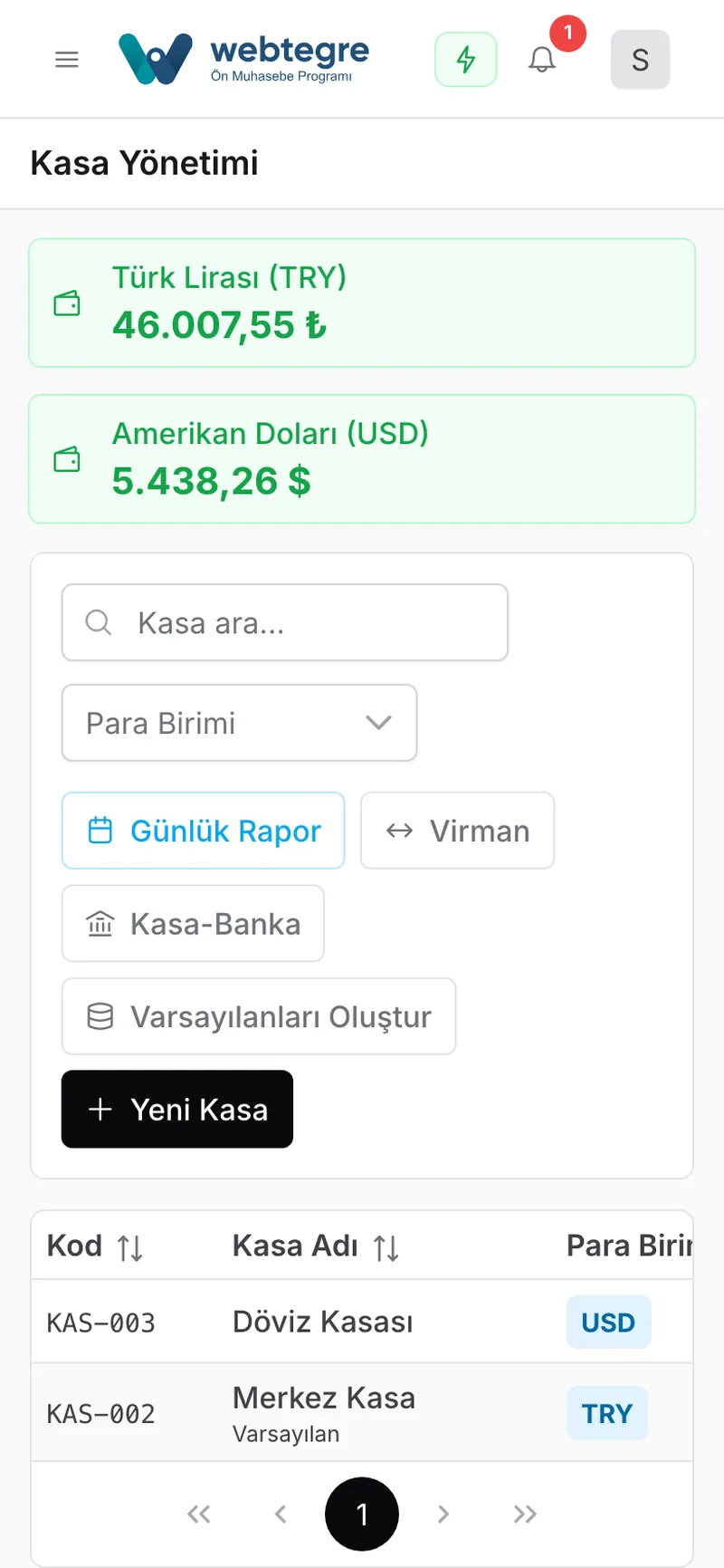 Birden çok kasa, üç para birimi ekranı
