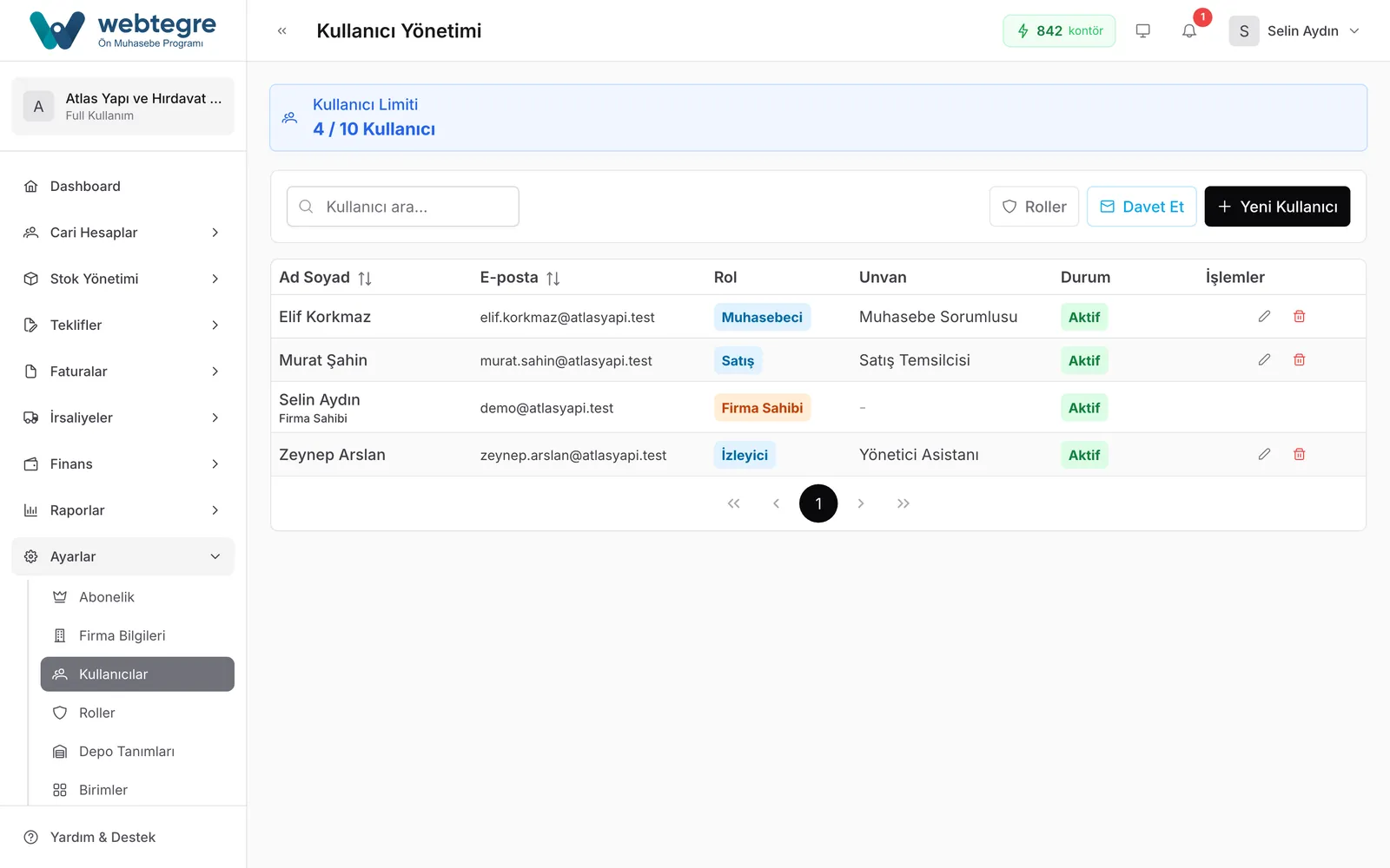 Kullanıcıyı e-postayla davet edin ekranı