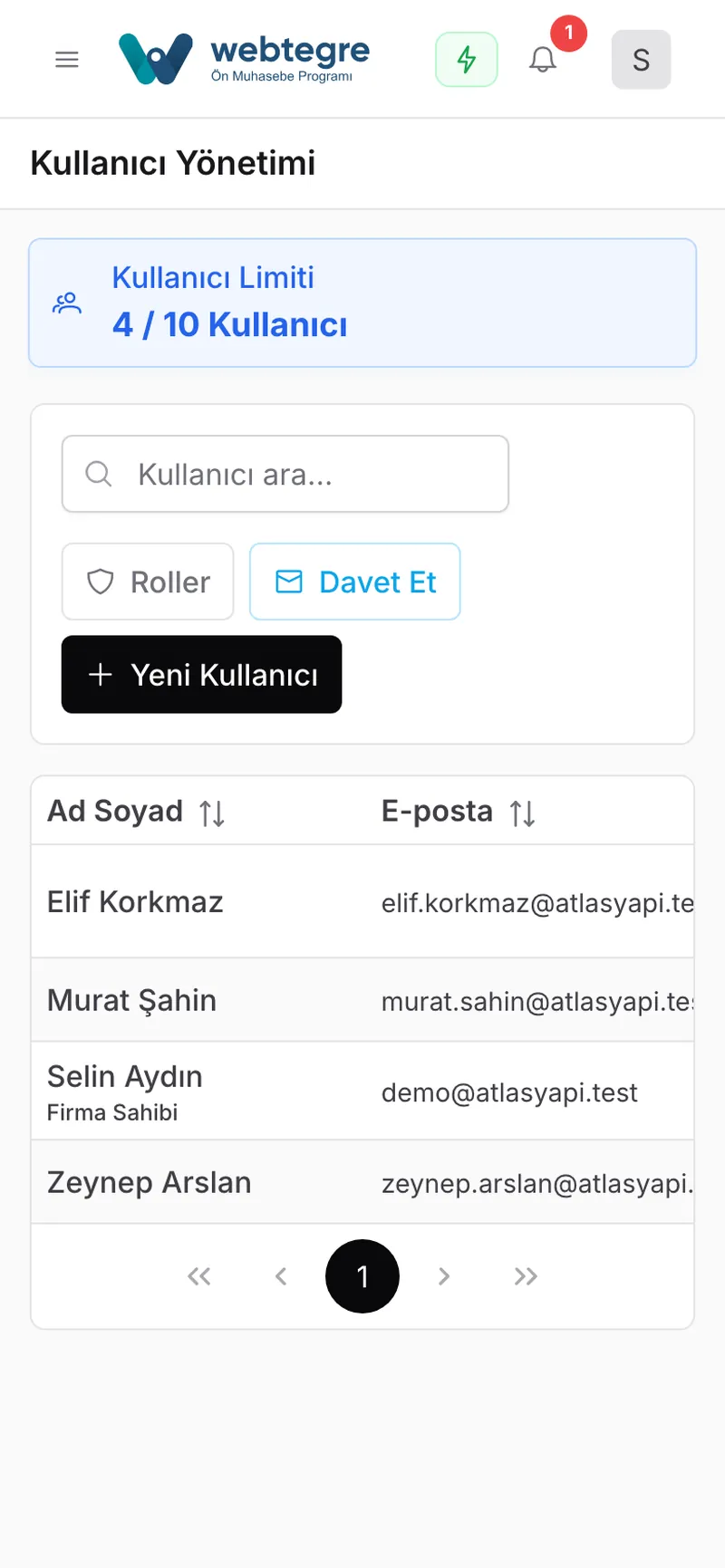 Kullanıcıyı e-postayla davet edin ekranı